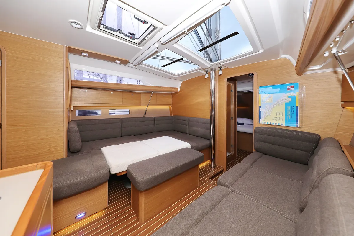 Salon of Phonix II, a Dufour 412 GL sailboat at Grad Biograd na Moru, Croatia