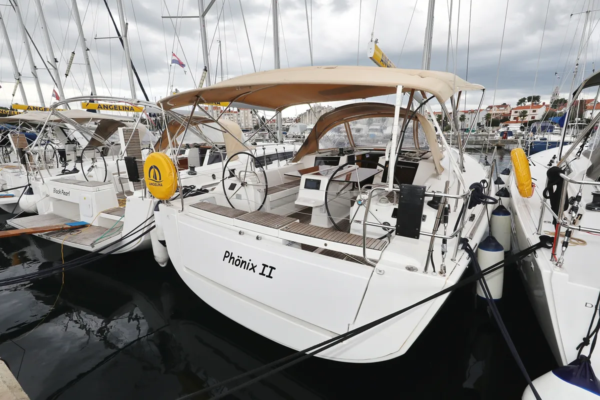 Exterior view of Phonix II, a Dufour 412 GL sailboat at Grad Biograd na Moru, Croatia