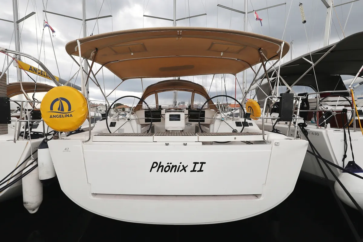 Exterior view of Phonix II, a Dufour 412 GL sailboat at Grad Biograd na Moru, Croatia
