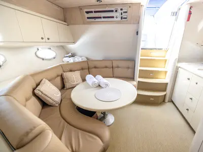 Salon of Sunseeker Camargue 46, a motorboat at Ibiza, Spain