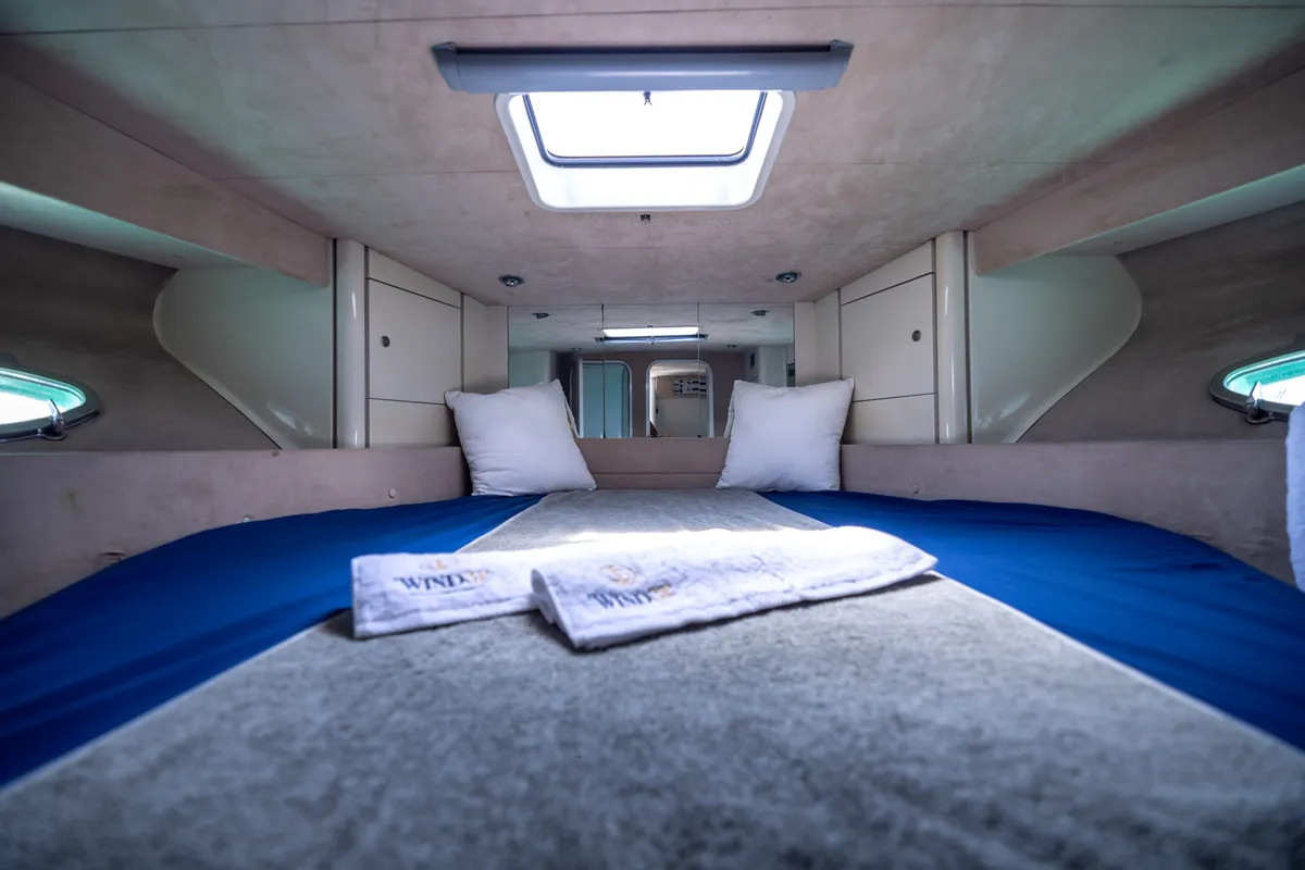 Cabin on Sunseeker Camargue 46, a motorboat at Ibiza, Spain