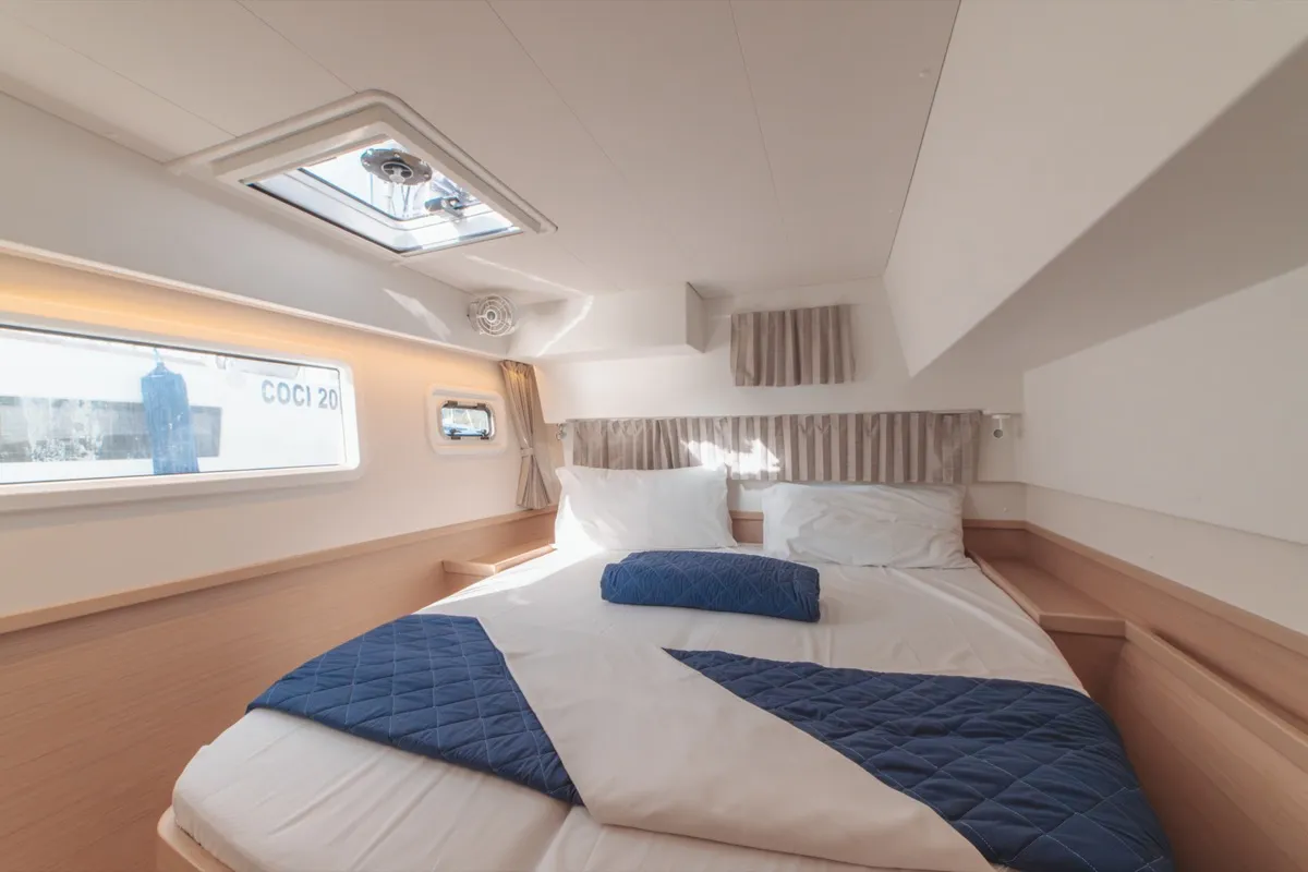 Cabin on Archè III, a Lagoon 42 catamaran at Olbia, Italy