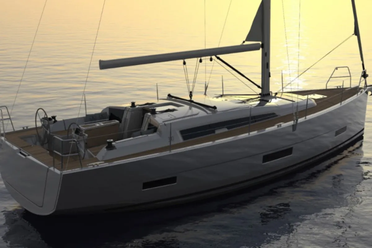 Exterior view of Coast to Coast, a Dufour 390 Grand Large sailboat at Athens, Greece