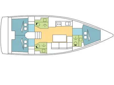 Floor plan of Coast to Coast, a Dufour 390 Grand Large sailboat at Athens, Greece