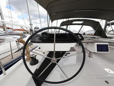 Cockpit of Tango, a Dufour 470 sailboat at Grad Trogir, Croatia