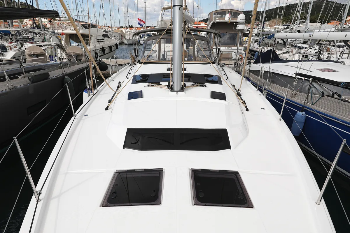 Deck of Tango, a Dufour 470 sailboat at Grad Trogir, Croatia
