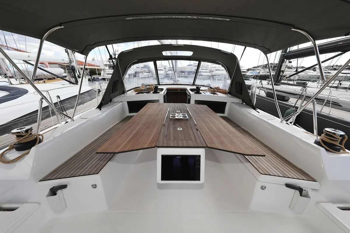Deck of Tango, a Dufour 470 sailboat at Grad Trogir, Croatia
