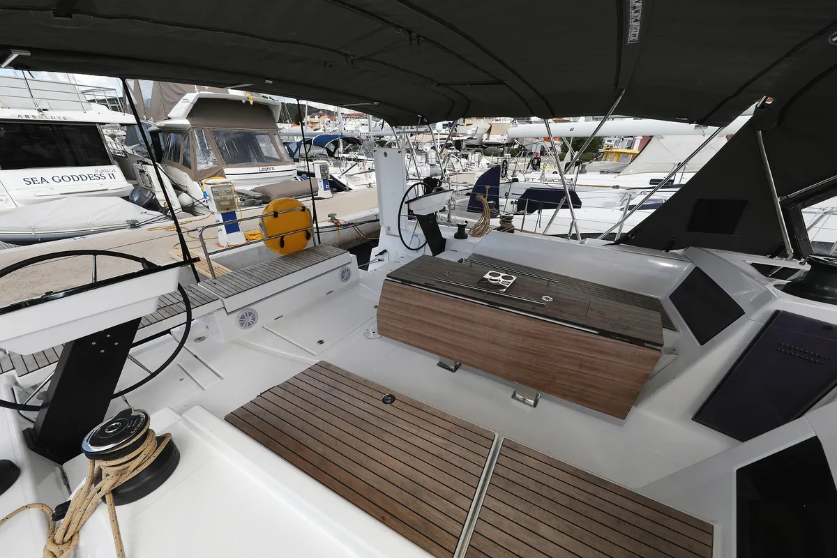 Deck of Tango, a Dufour 470 sailboat at Grad Trogir, Croatia