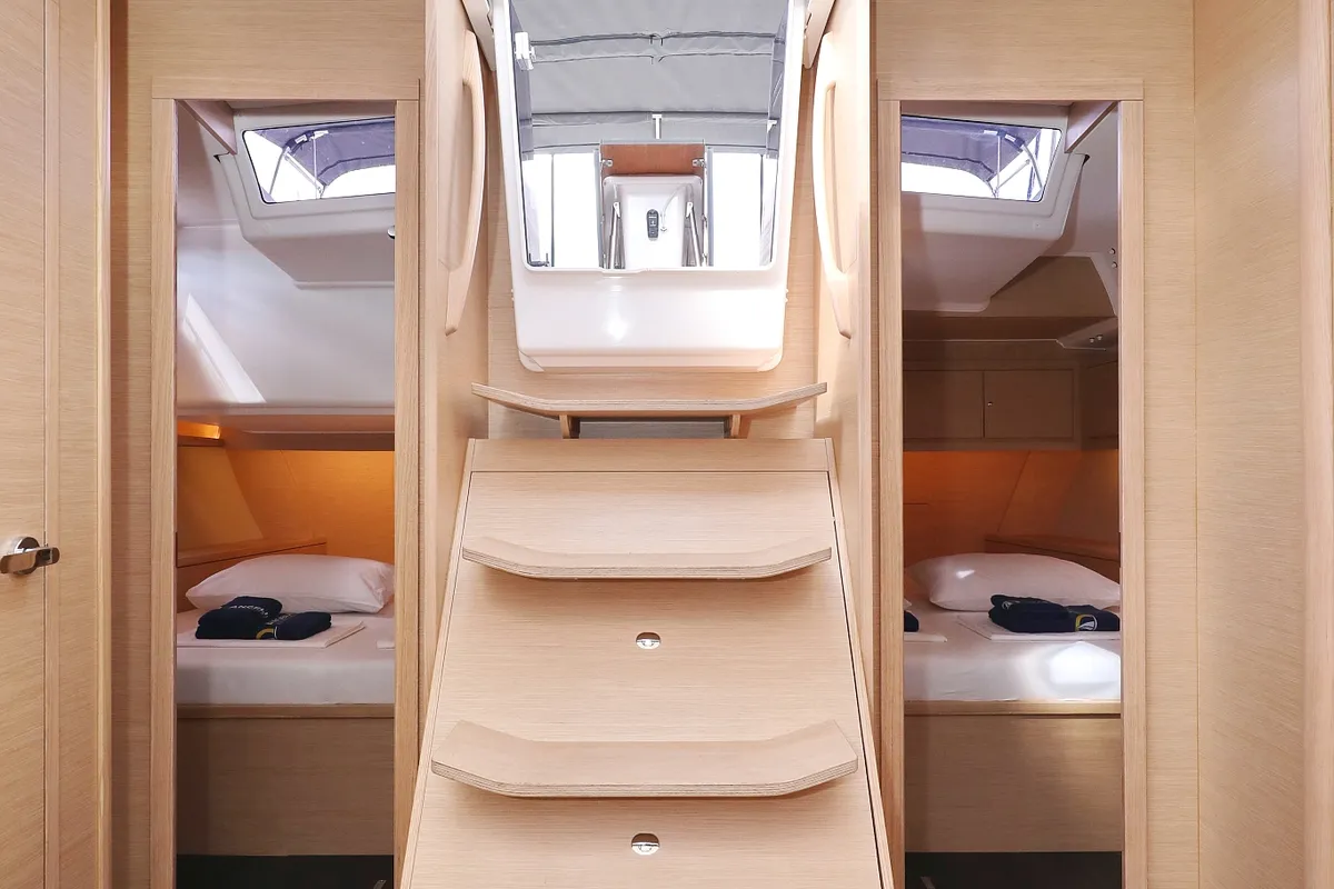 Cabin on Tango, a Dufour 470 sailboat at Grad Trogir, Croatia
