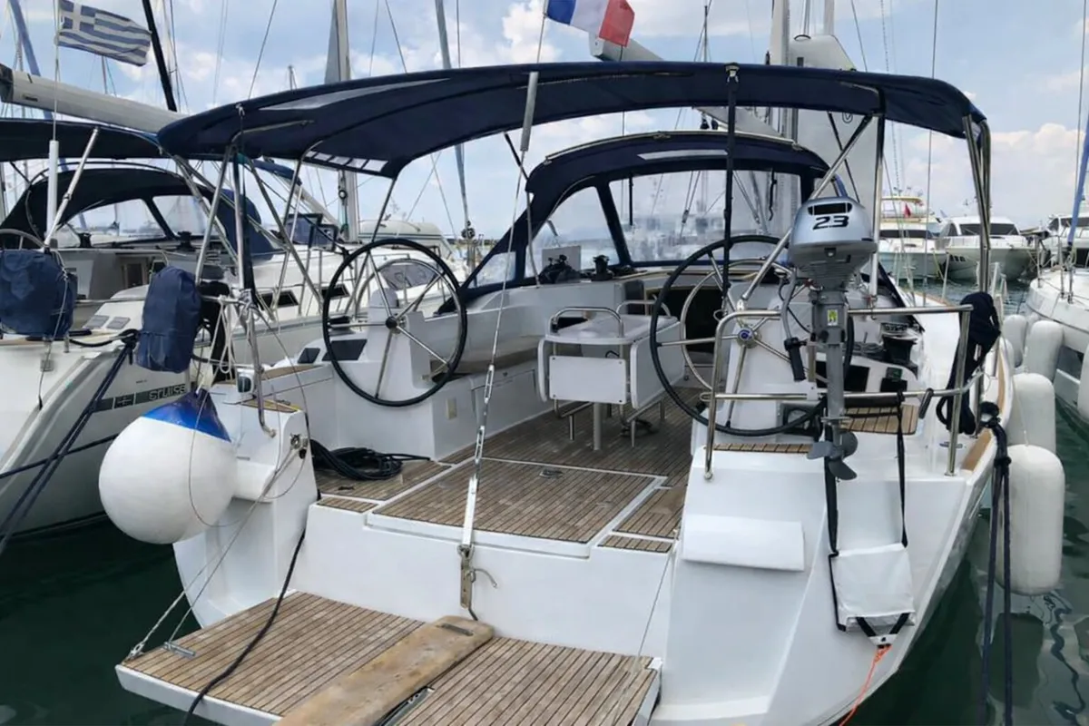 Evia, a Jeanneau Sun Odyssey 479 sailboat at Athens, Greece