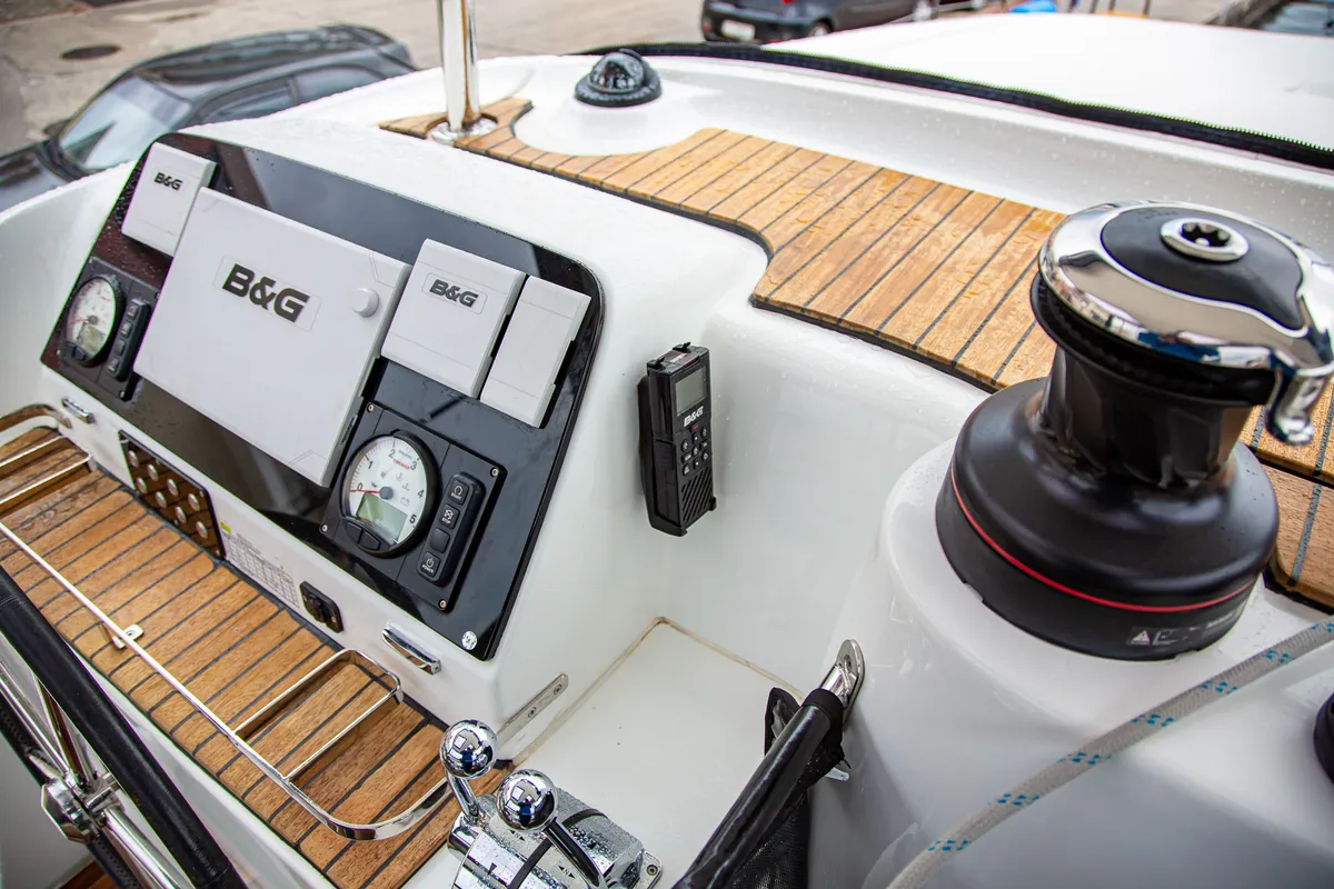 Cockpit of Casta Diva, a Lagoon 42 catamaran at Preveza, Greece