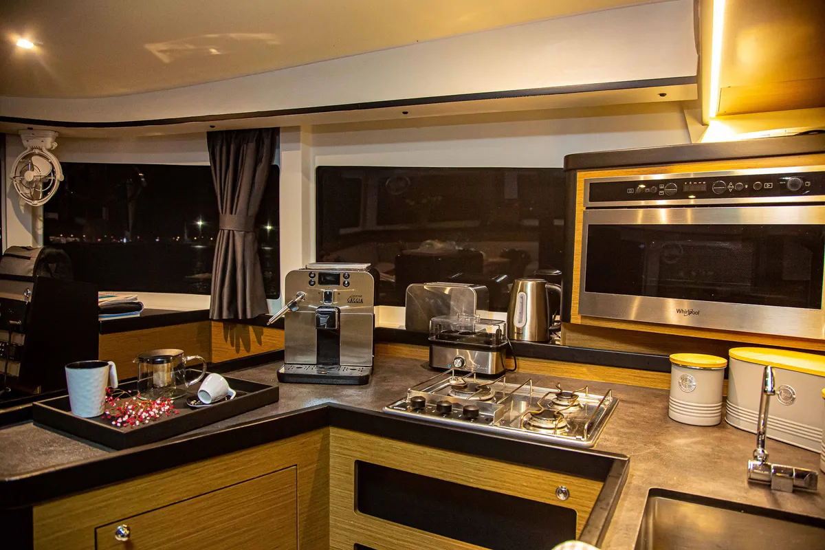 Galley of Casta Diva, a Lagoon 42 catamaran at Preveza, Greece