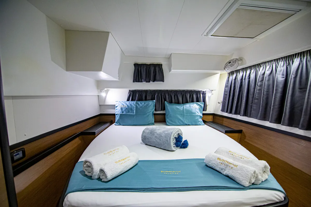 Cabin on Casta Diva, a Lagoon 42 catamaran at Preveza, Greece