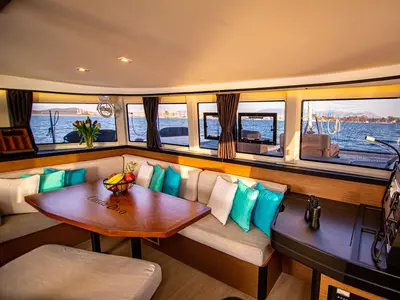Salon of Casta Diva, a Lagoon 42 catamaran at Preveza, Greece