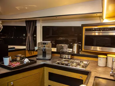 Galley of Casta Diva, a Lagoon 42 catamaran at Preveza, Greece