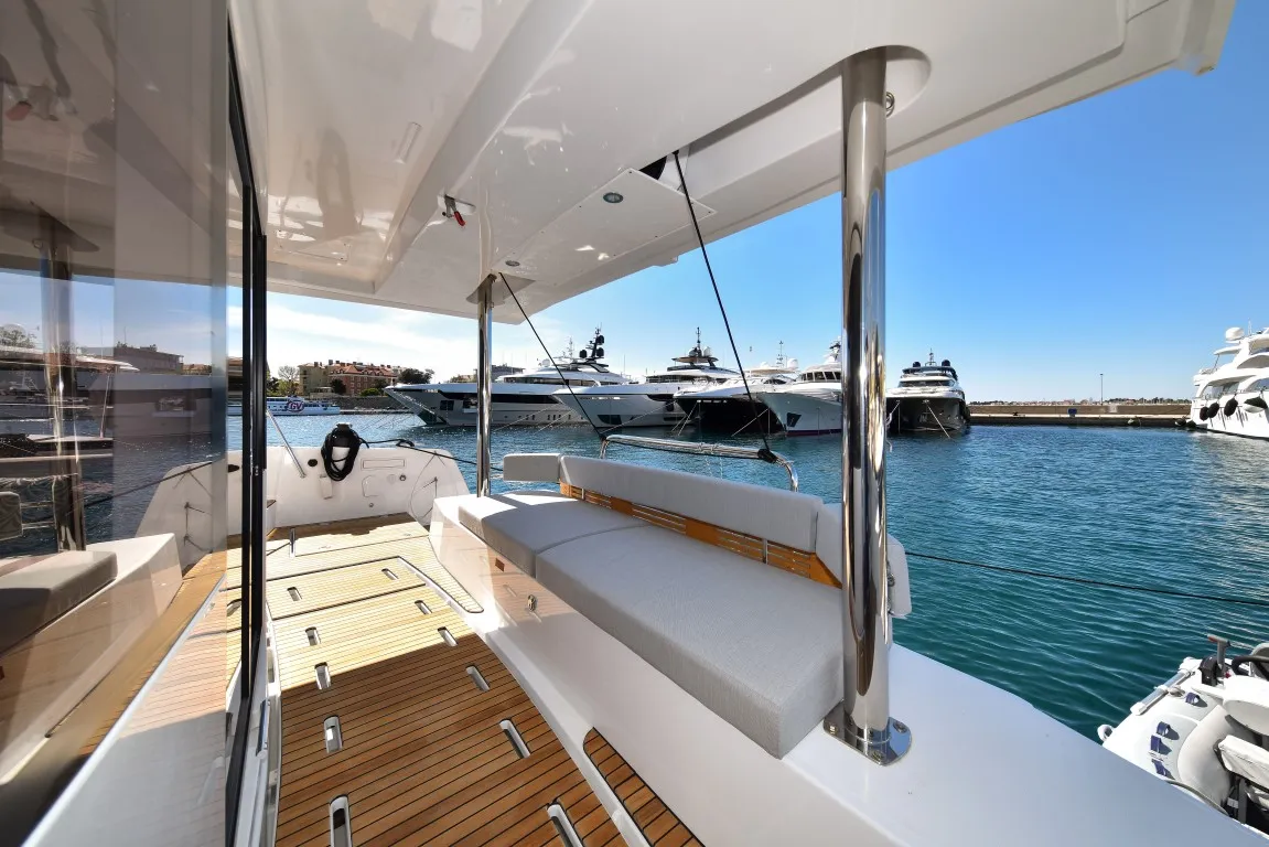 Deck of Destiny (Ex: Jako 1), a Bali 4.6 catamaran at Zadar, Croatia