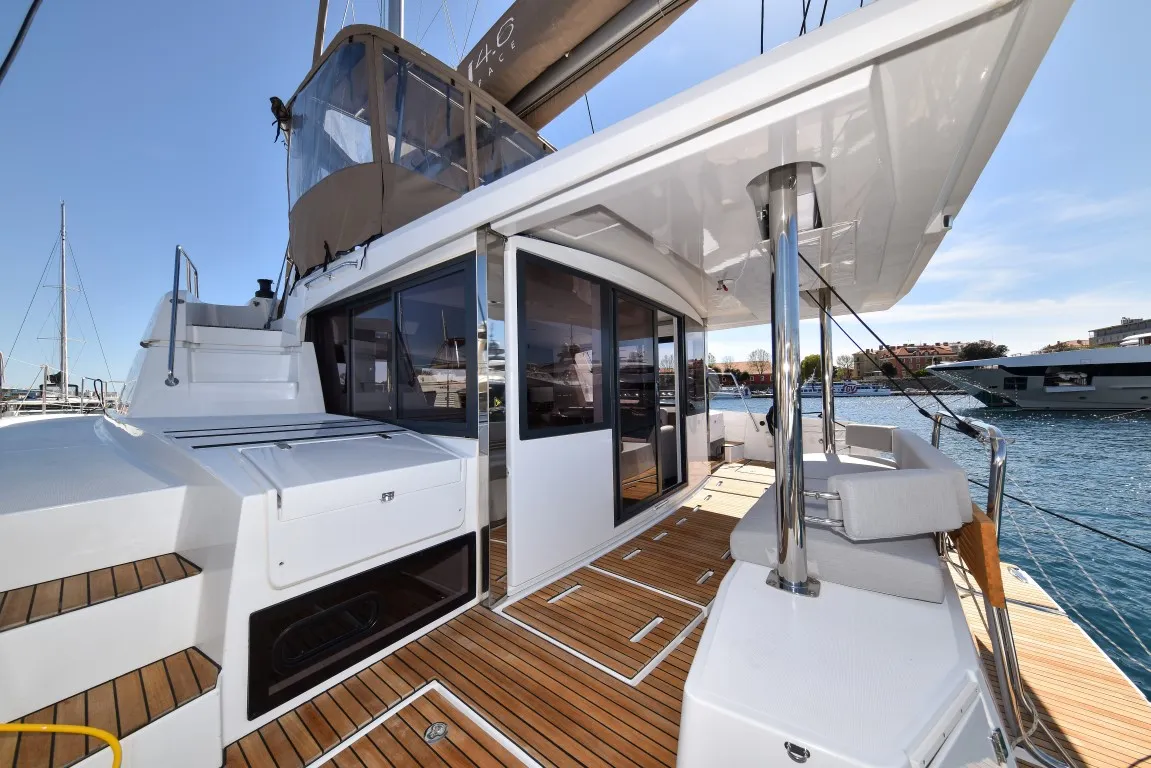 Deck of Destiny (Ex: Jako 1), a Bali 4.6 catamaran at Zadar, Croatia