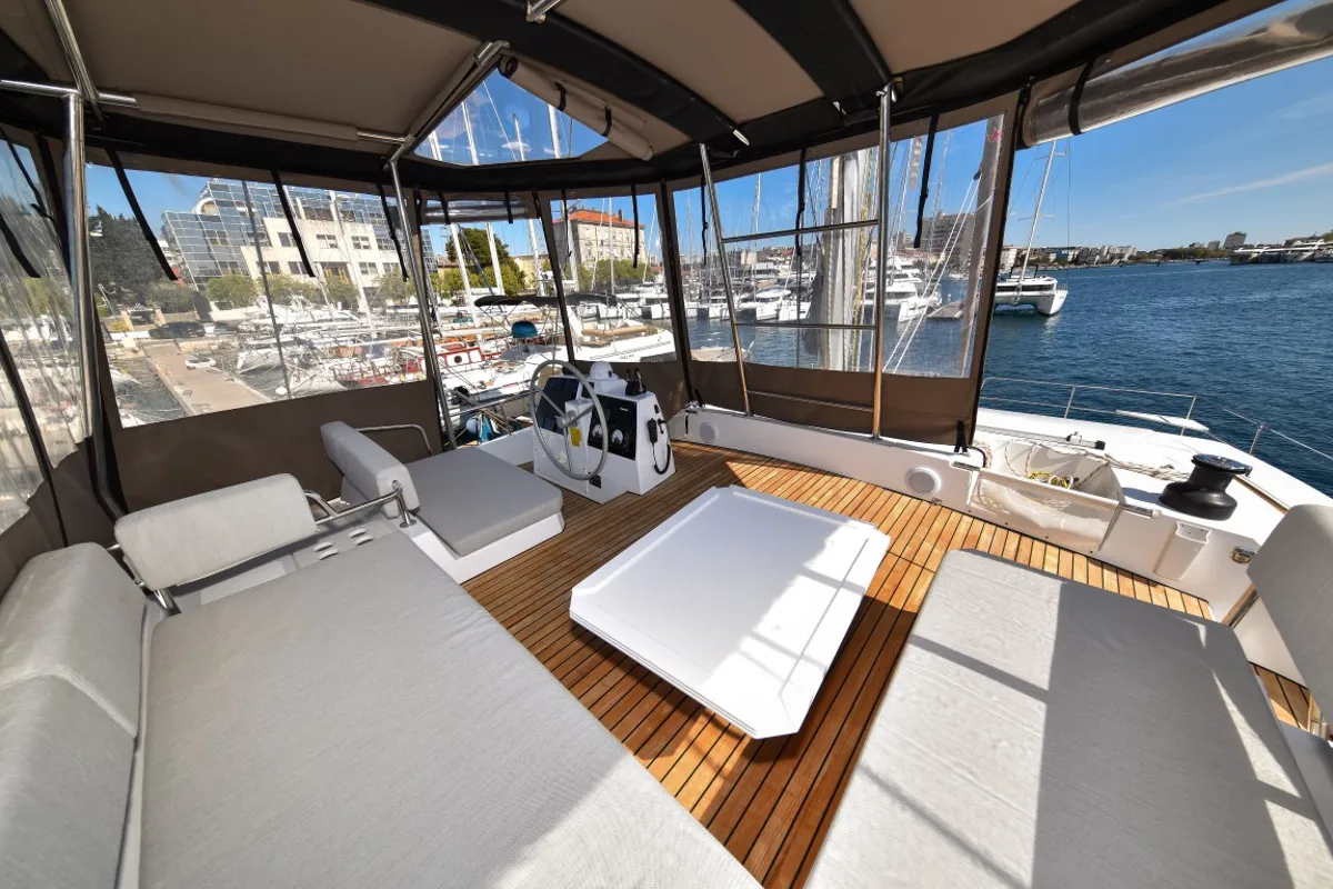 Deck of Destiny (Ex: Jako 1), a Bali 4.6 catamaran at Zadar, Croatia