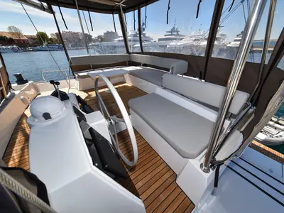 Cockpit of Destiny (Ex: Jako 1), a Bali 4.6 catamaran at Zadar, Croatia