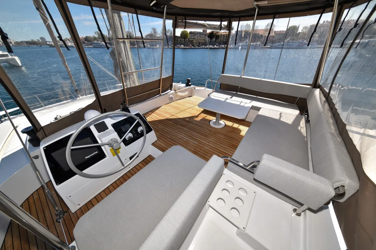 Deck of Destiny (Ex: Jako 1), a Bali 4.6 catamaran at Zadar, Croatia