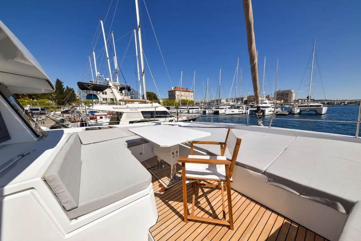 Deck of Destiny (Ex: Jako 1), a Bali 4.6 catamaran at Zadar, Croatia