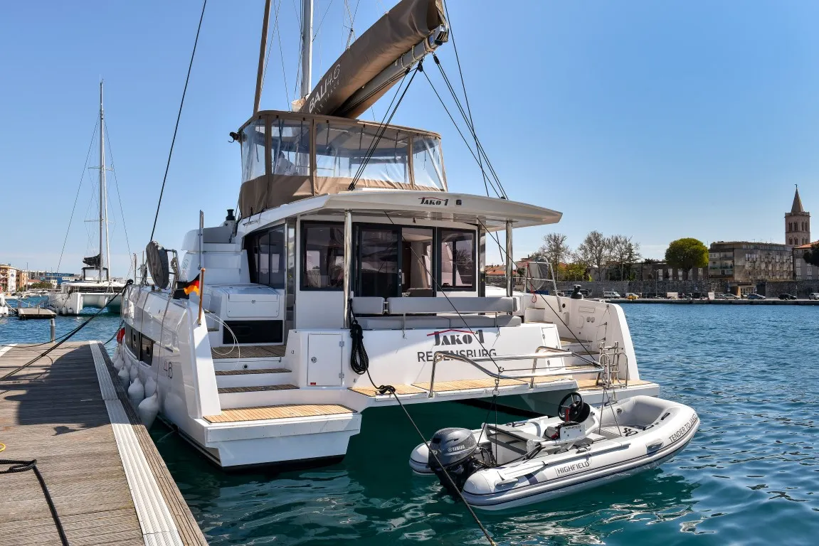 Exterior view of Destiny (Ex: Jako 1), a Bali 4.6 catamaran at Zadar, Croatia