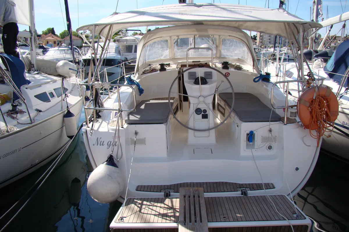 Cockpit of NU GA, a Bavaria Cruiser 36 sailboat at Grad Biograd na Moru, Croatia