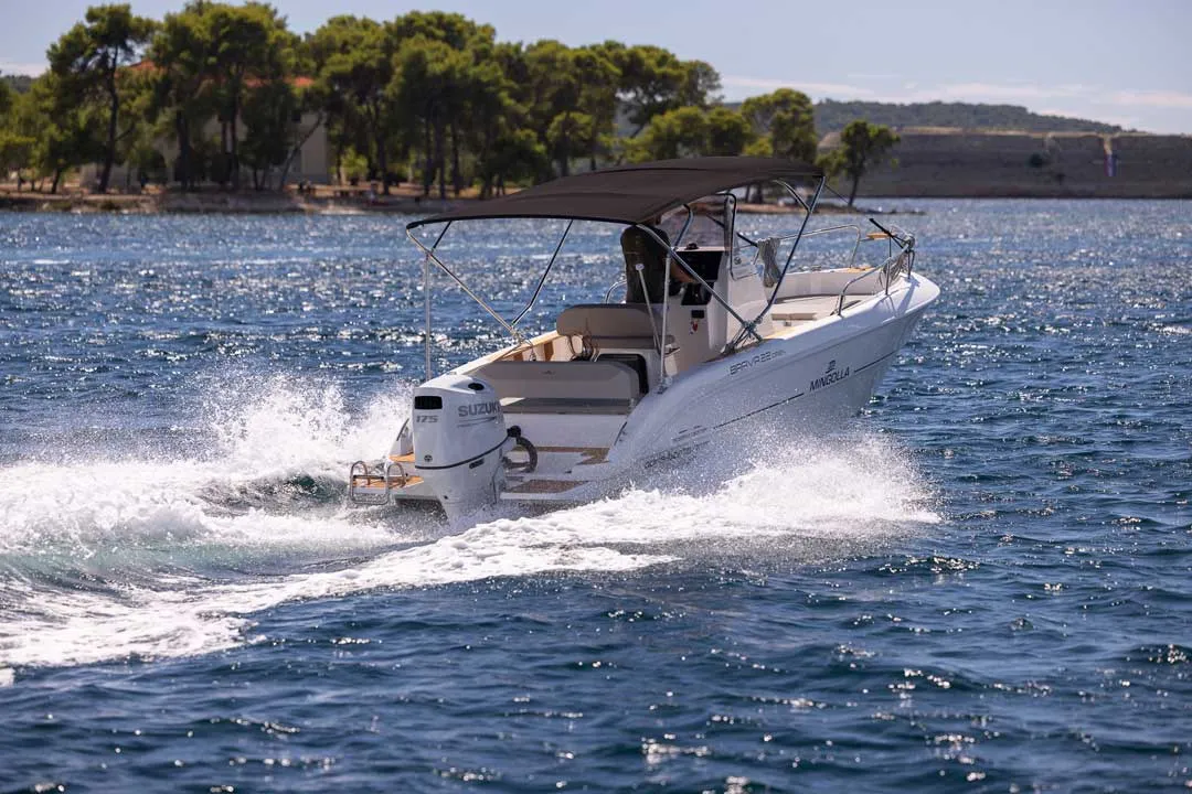 Exterior view of NN, a Mingolla Brava 22 Open motorboat at Grad Šibenik, Croatia