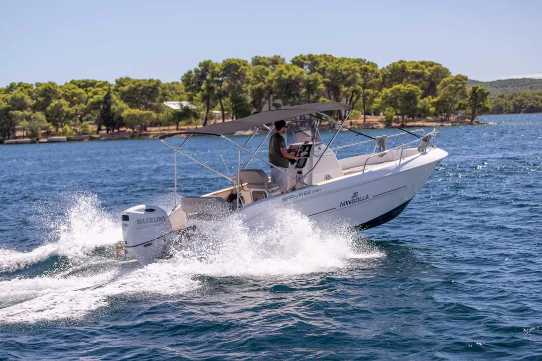 Exterior view of NN, a Mingolla Brava 22 Open motorboat at Grad Šibenik, Croatia
