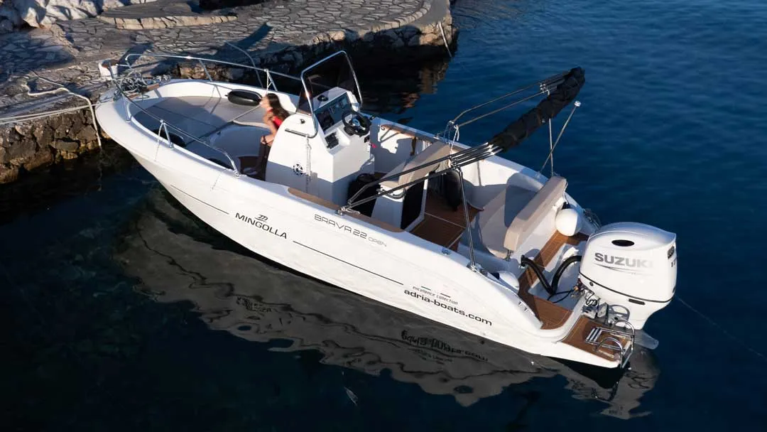Exterior view of NN, a Mingolla Brava 22 Open motorboat at Grad Šibenik, Croatia