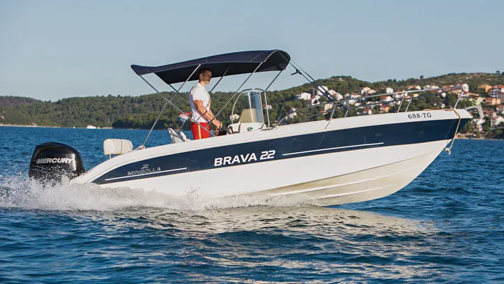 Exterior view of NN, a Mingolla Brava 22 Open motorboat at Grad Šibenik, Croatia
