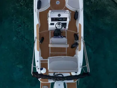 Deck of NN, a Mingolla Brava 22 Open motorboat at Grad Šibenik, Croatia