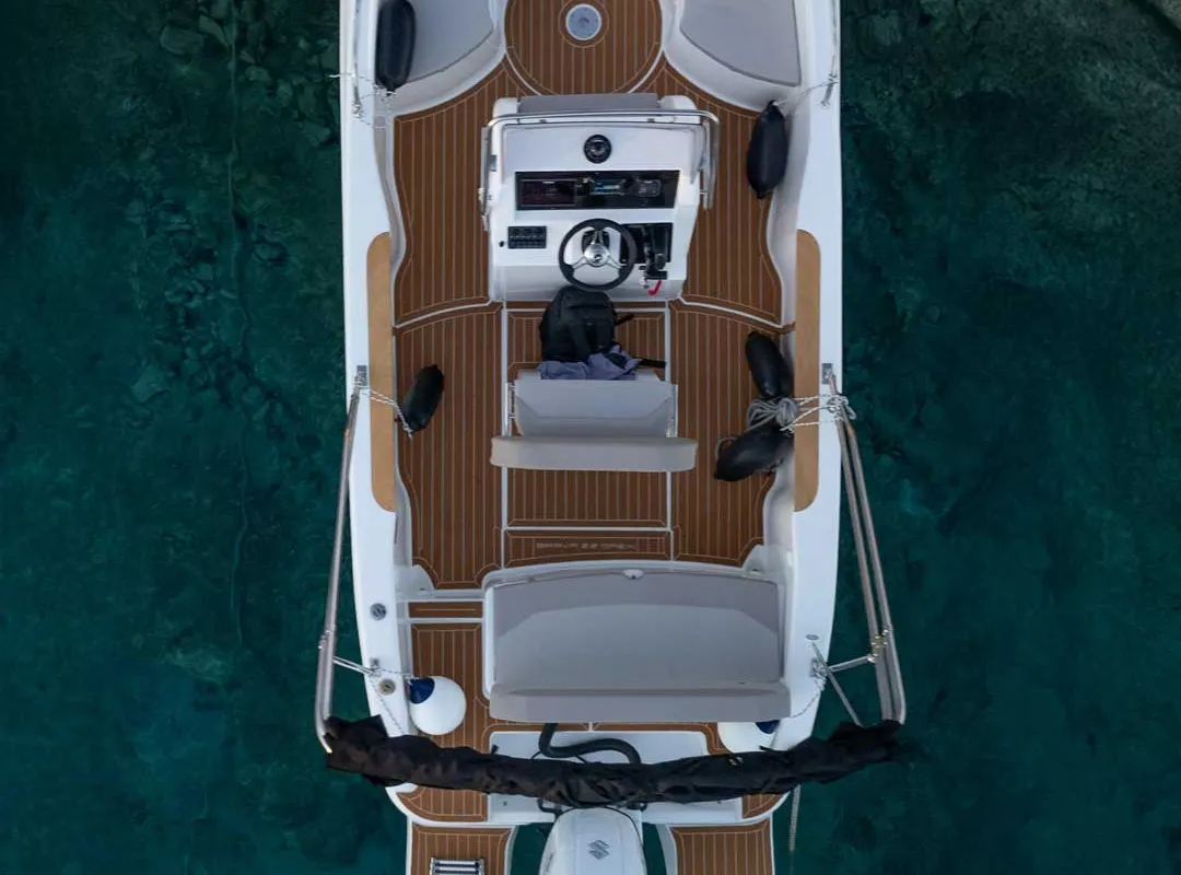 Deck of NN, a Mingolla Brava 22 Open motorboat at Grad Šibenik, Croatia