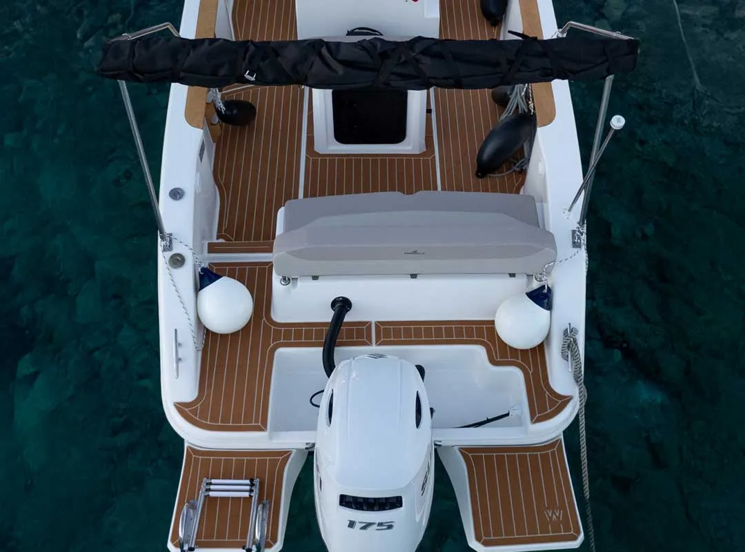 Deck of NN, a Mingolla Brava 22 Open motorboat at Grad Šibenik, Croatia