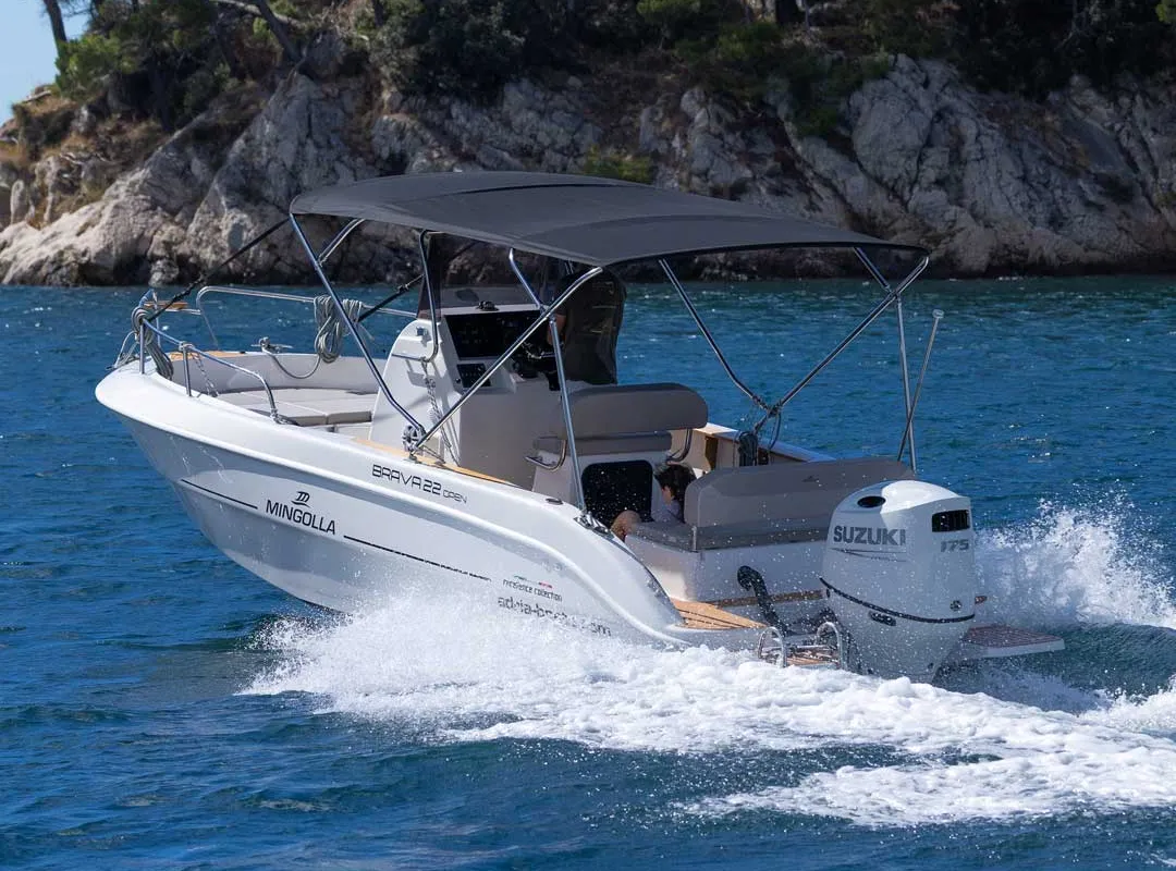 Exterior view of NN, a Mingolla Brava 22 Open motorboat at Grad Šibenik, Croatia
