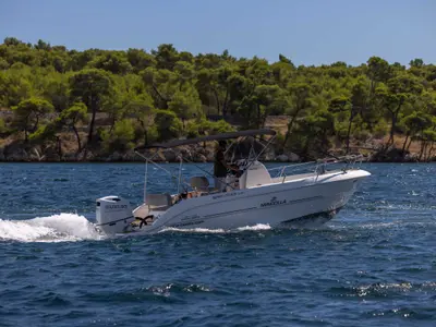 Exterior view of NN, a Mingolla Brava 22 Open motorboat at Grad Šibenik, Croatia
