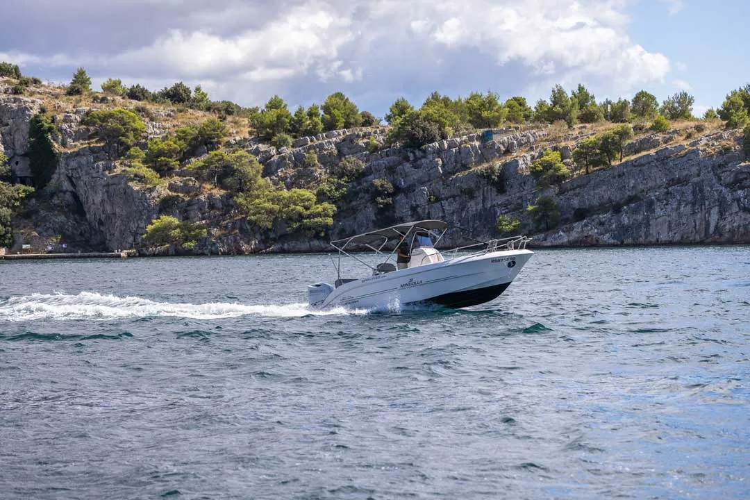 Exterior view of NN, a Mingolla Brava 22 Open motorboat at Grad Šibenik, Croatia