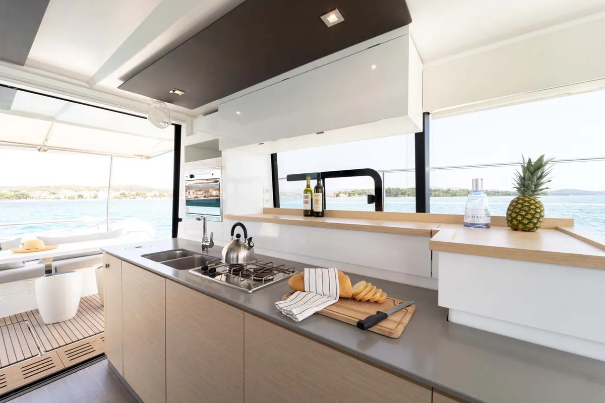 Galley of Kalea, a Fountaine Pajot MY 37 catamaran at Grad Šibenik, Croatia