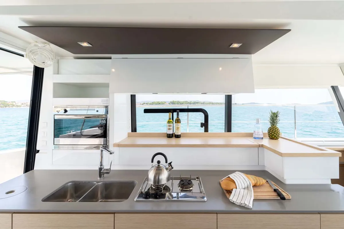 Galley of Kalea, a Fountaine Pajot MY 37 catamaran at Grad Šibenik, Croatia