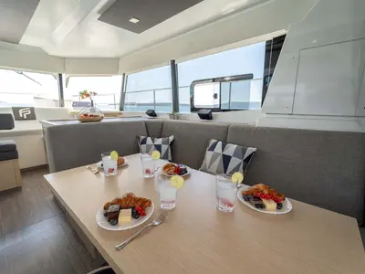 Salon of Kalea, a Fountaine Pajot MY 37 catamaran at Grad Šibenik, Croatia
