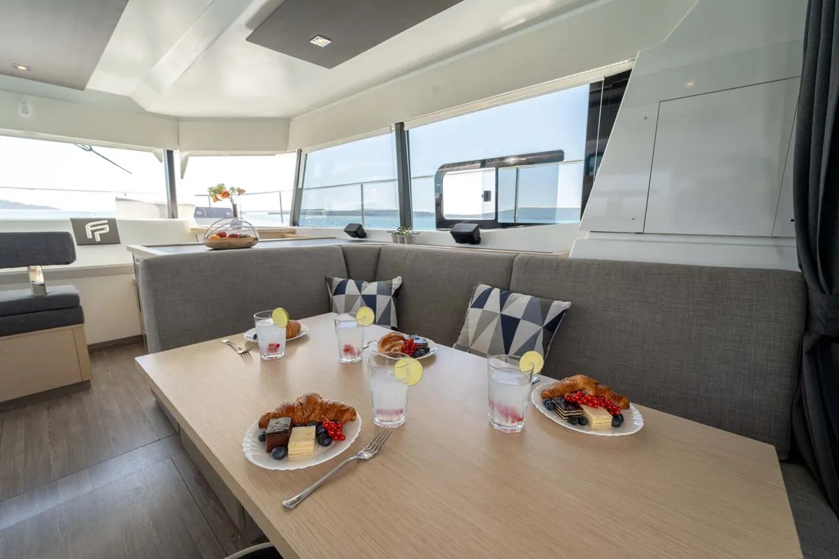 Salon of Kalea, a Fountaine Pajot MY 37 catamaran at Grad Šibenik, Croatia