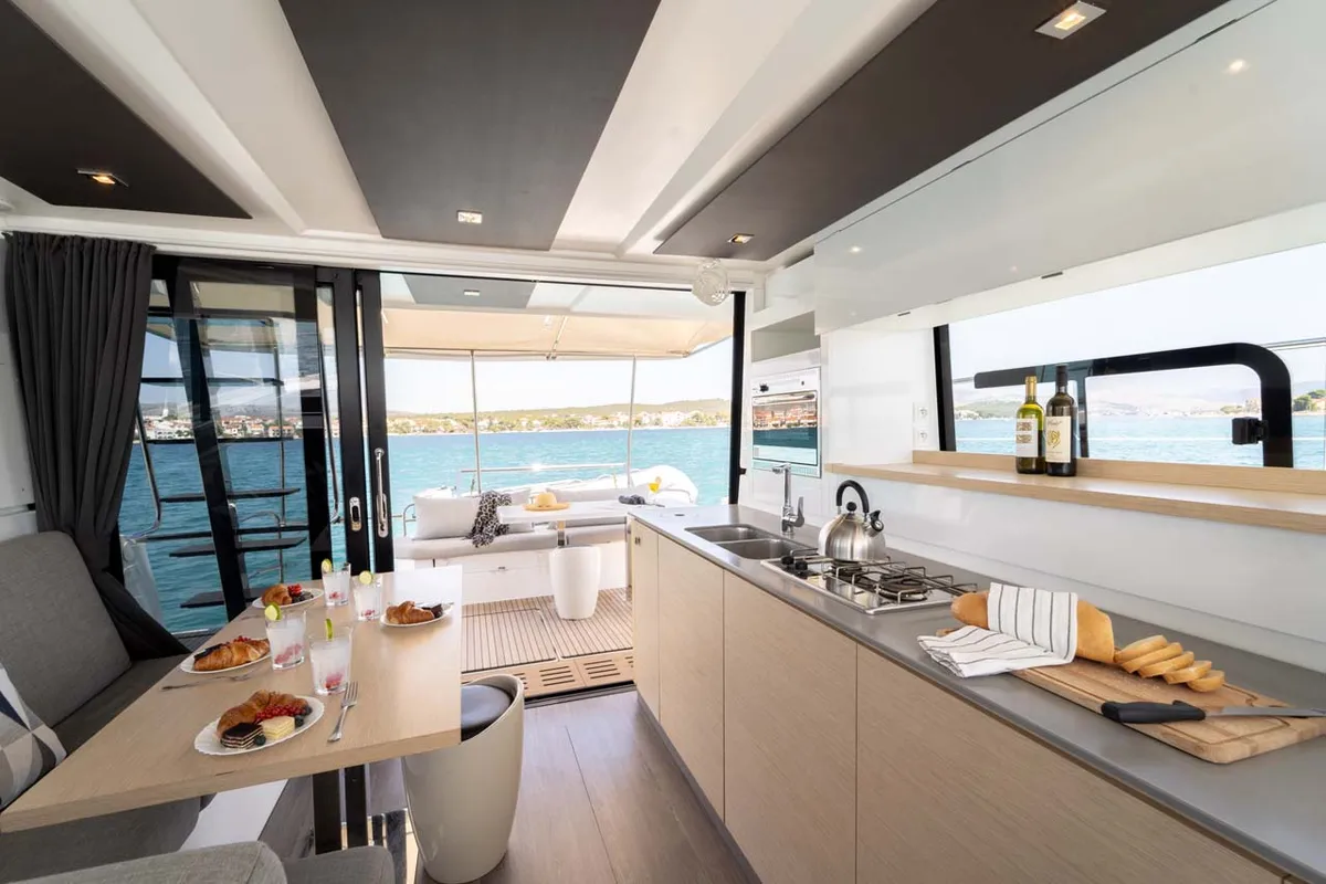 Galley of Kalea, a Fountaine Pajot MY 37 catamaran at Grad Šibenik, Croatia