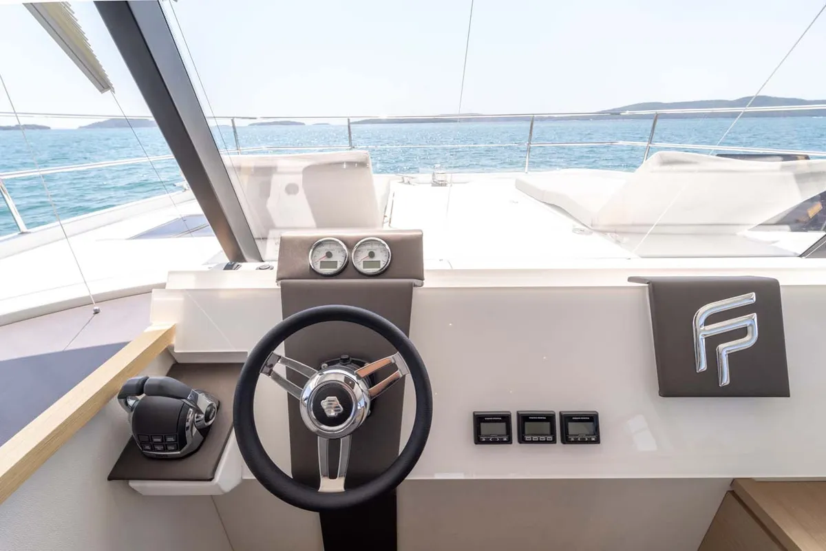 Cockpit of Kalea, a Fountaine Pajot MY 37 catamaran at Grad Šibenik, Croatia