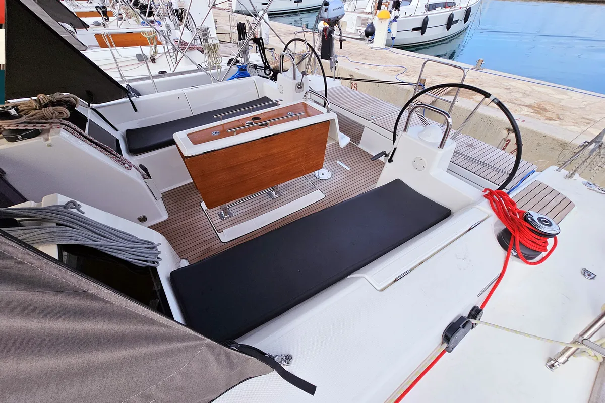 Deck of Nadine AC/Gen, a Dufour 460 Grand Large sailboat at Općina Rogoznica, Croatia