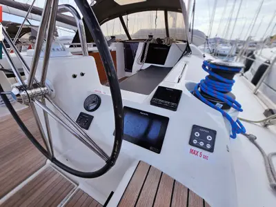 Cockpit of Nadine AC/Gen, a Dufour 460 Grand Large sailboat at Općina Rogoznica, Croatia