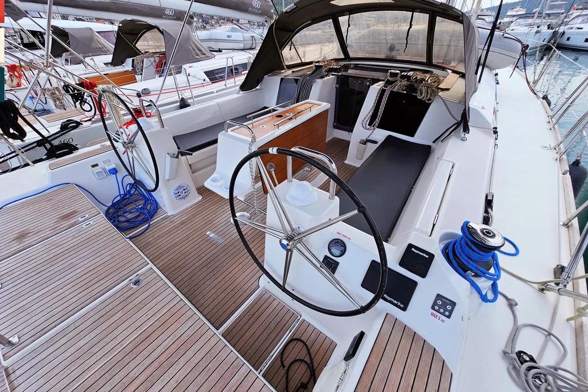 Cockpit of Nadine AC/Gen, a Dufour 460 Grand Large sailboat at Općina Rogoznica, Croatia