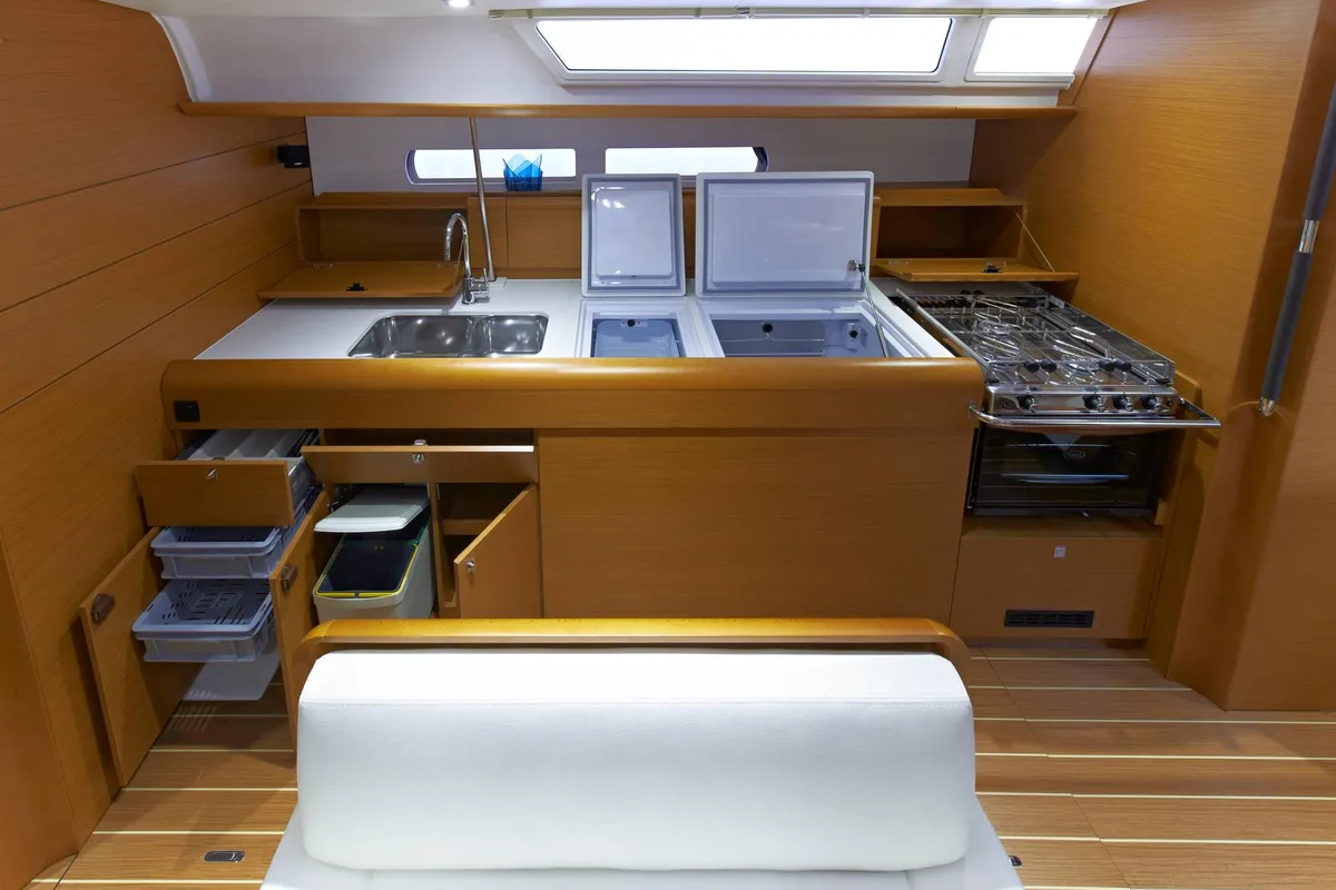 Galley of Joy, a Jeanneau Sun Odyssey 479 sailboat at Municipal Unit of Elefsina, Greece