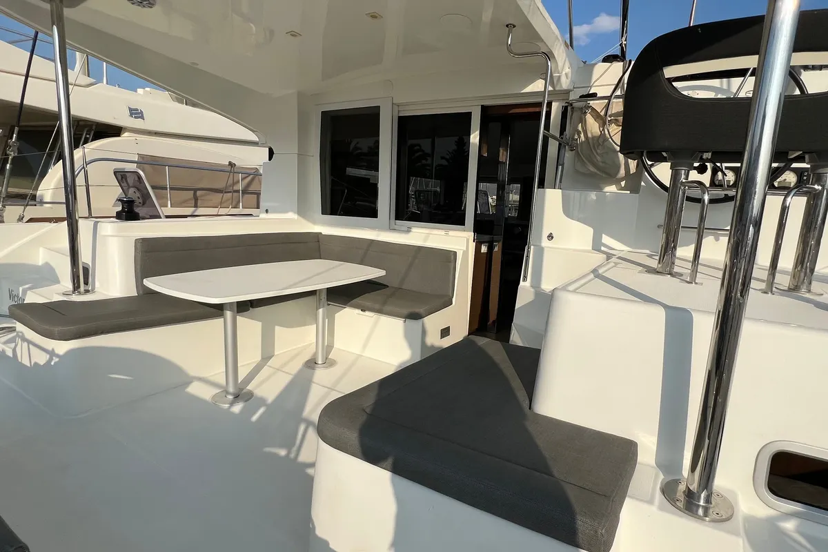 Deck of Andromeda, a Lagoon 40 catamaran at Athens, Greece