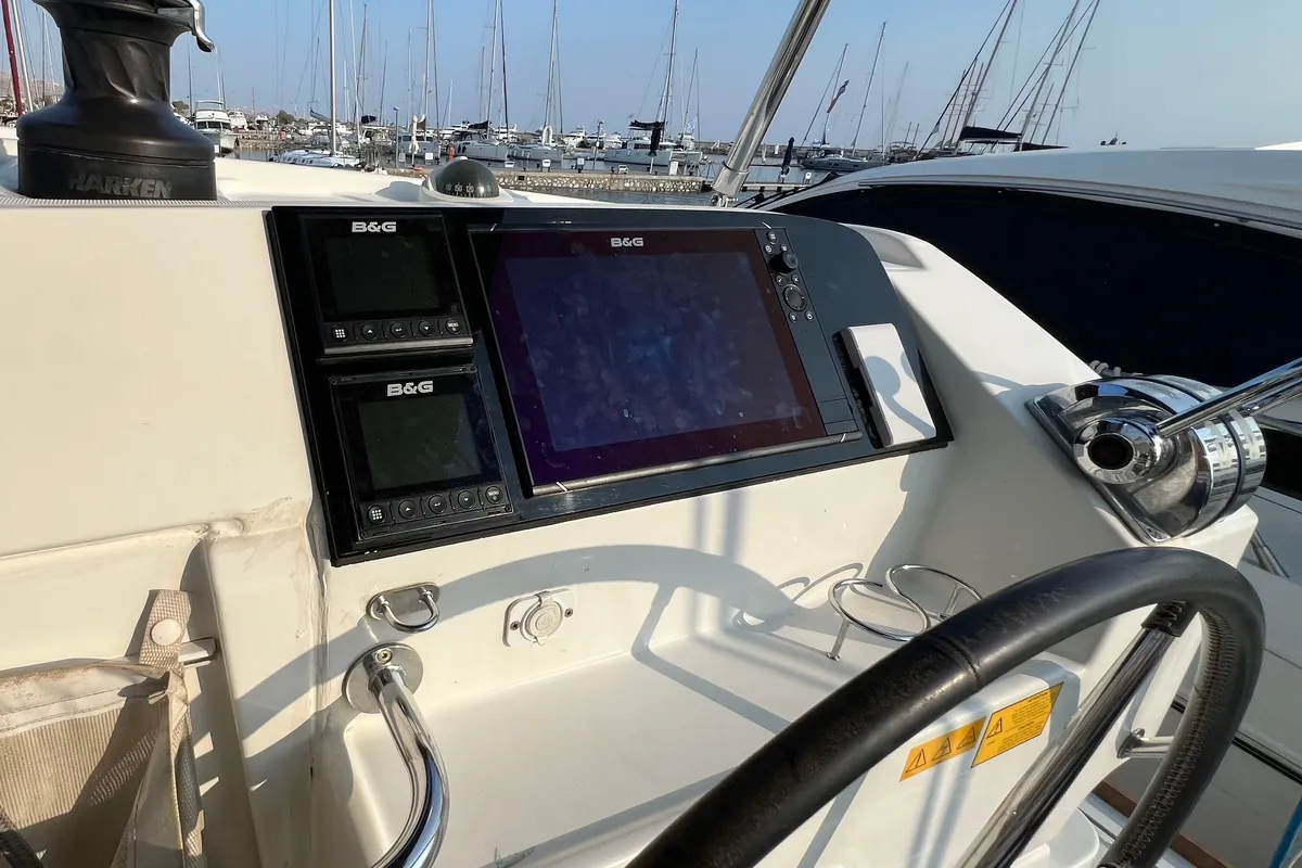 Cockpit of Andromeda, a Lagoon 40 catamaran at Athens, Greece