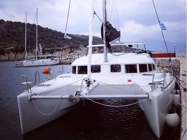 Exterior view of Maestro, a Lagoon 380 catamaran at Municipal Unit of Lefkada, Greece